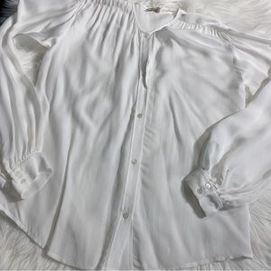 Ecru Ivory Free Flowy Long Sleeve button down front Blouse Womens Small